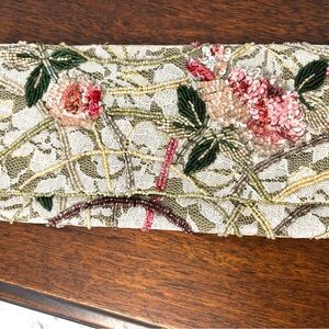 green & pink beaded floral bag with lace